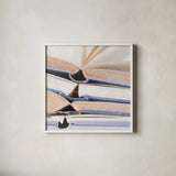 Livres Bleu by Deborah Revell. Shown in a crisp white glass frame for a clean and minimalist style. Available as an archival giclee rolled canvas, fine art paper, or poster print. SKU 96919a.