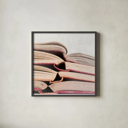 Livres Rouge by Deborah Revell. Shown in a sleek black glass frame for a contemporary gallery look. Available as an archival giclee rolled canvas, fine art paper, or poster print. SKU 96920a.