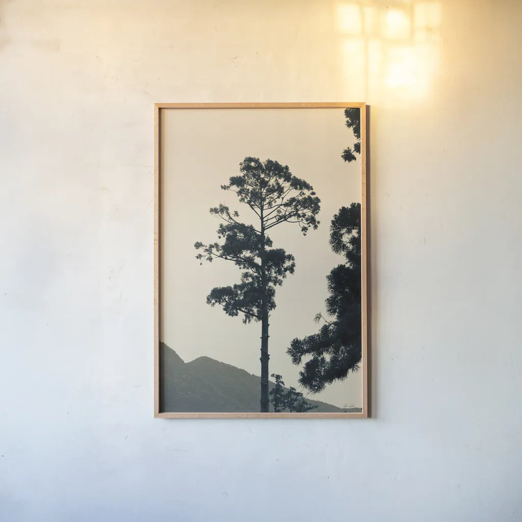 Lone Tree Japan by Deborah Revell. shown as a paper print in a natural frame. Available as a archival giclee rolled canvas, fine art paper, or poster print. SKU 100073h.