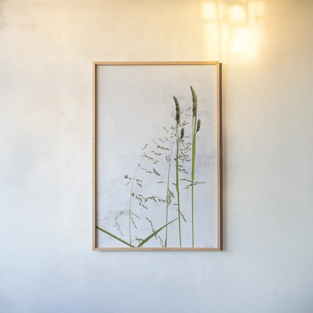 Meadow Greenery by Deborah Revell. shown as a paper print in a natural frame. Available as a archival giclee rolled canvas, fine art paper, or poster print. SKU 93430h.