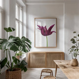 Moody Beauty I by Deborah Revell. shown as a print in a natural wood frame in a dining room. Available as a archival giclee rolled canvas, fine art paper, or poster print. SKU 92727h.
