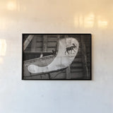 Moose Canoe by Deborah Revell. shown as a paper print in a black flame. Available as a archival giclee rolled canvas, fine art paper, or poster print. SKU 96602i.