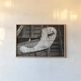 Moose Canoe by Deborah Revell. shown as a paper print in a natural frame. Available as a archival giclee rolled canvas, fine art paper, or poster print. SKU 96602i.