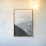 Morning Mist I by Deborah Revell. shown as a paper print in a natural frame. Available as a archival giclee rolled canvas, fine art paper, or poster print. SKU 92030h.