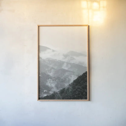Morning Mist II by Deborah Revell. shown as a paper print in a natural frame. Available as a archival giclee rolled canvas, fine art paper, or poster print. SKU 92031h.