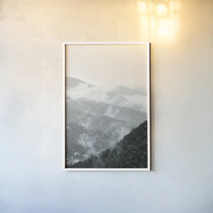 Morning Mist II by Deborah Revell. shown as a paper print in a white frame. Available as a archival giclee rolled canvas, fine art paper, or poster print. SKU 92031h.