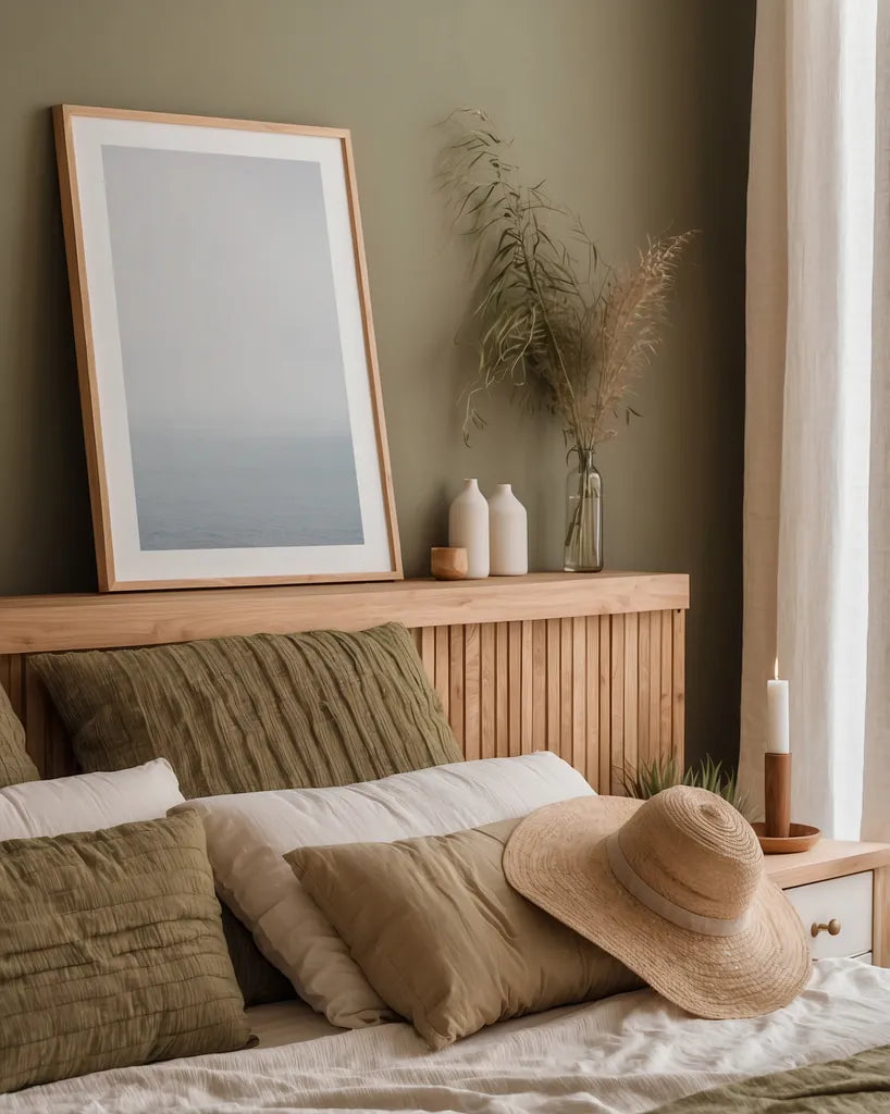 New Horizons I by Deborah Revell. shown as a paper print in a natural frame. Available as a archival giclee rolled canvas, fine art paper, or poster print. SKU 100319h.