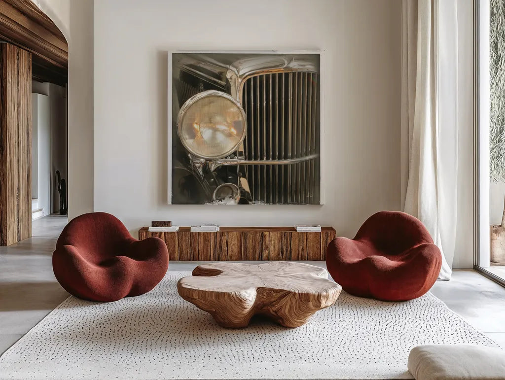 Old Sport III by Deborah Revell. Shown as extra-large giant wall art in a modern living room. Available as an archival giclee rolled canvas, fine art paper, or poster print. SKU 96049a.