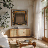 Old Sport IV by Deborah Revell. Shown in a natural wood frame in a cozy modern living room. Available as an archival giclee rolled canvas, fine art paper, or poster print. SKU 96050a.