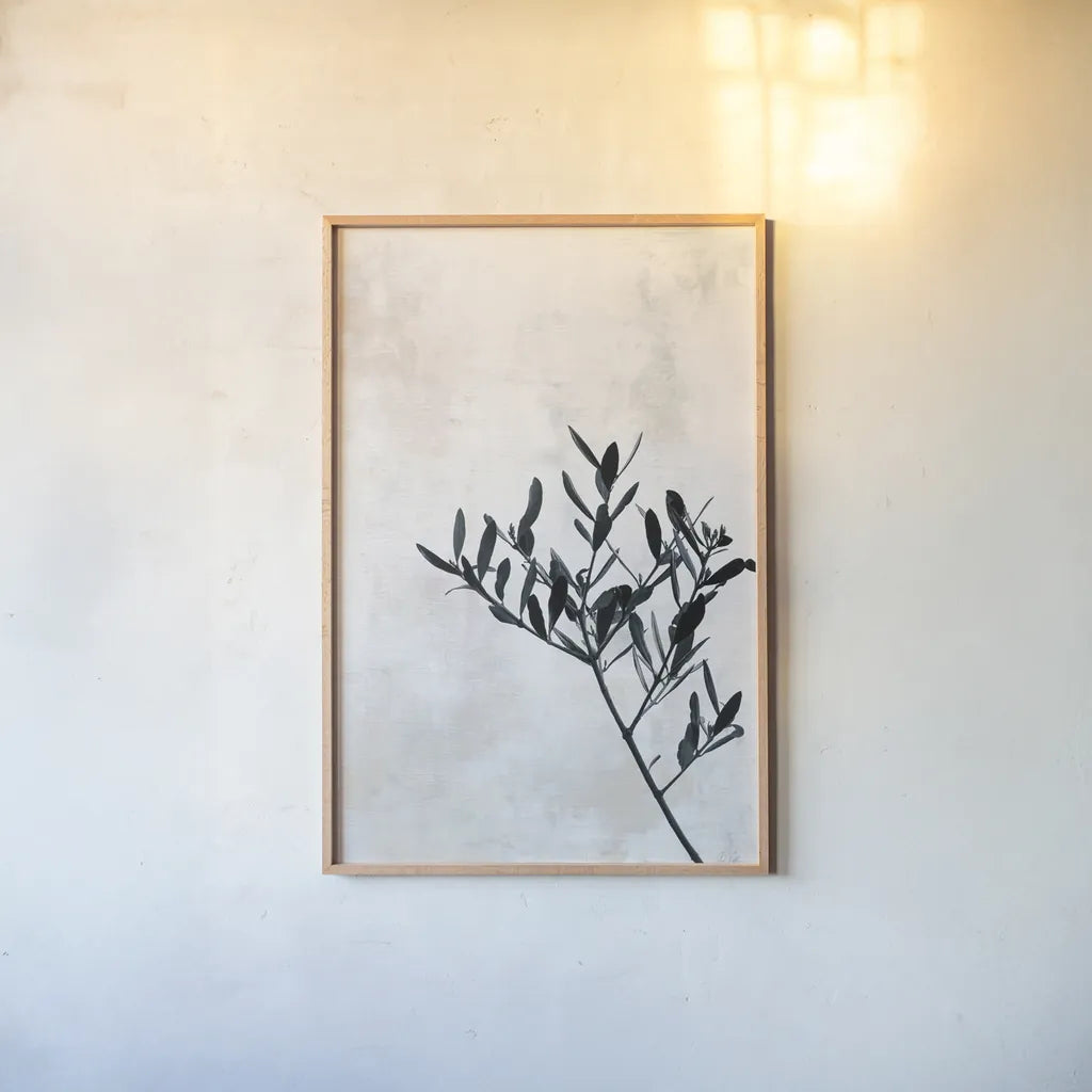 Olive Branch by Deborah Revell. shown as a paper print in a natural frame. Available as a archival giclee rolled canvas, fine art paper, or poster print. SKU 94136h.