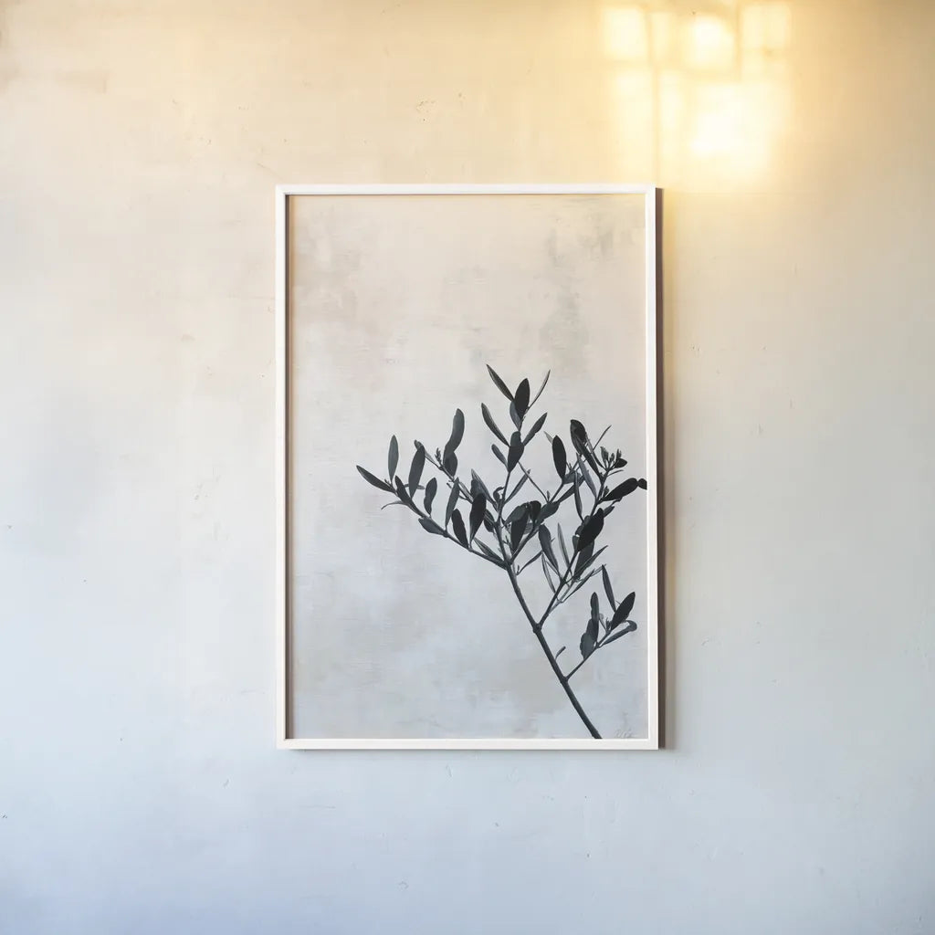 Olive Branch by Deborah Revell. shown as a paper print in a white frame. Available as a archival giclee rolled canvas, fine art paper, or poster print. SKU 94136h.