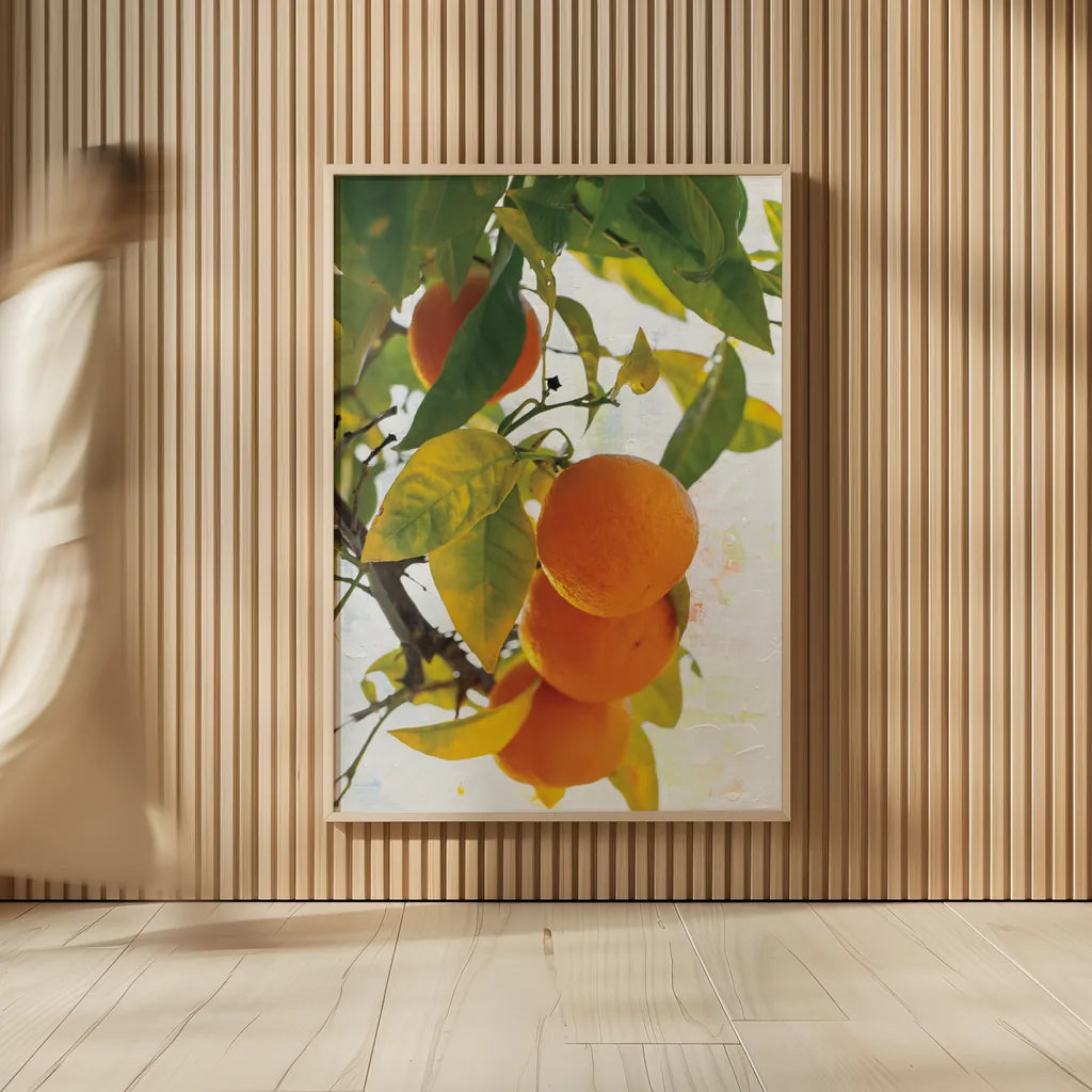 Oranges I by Deborah Revell. shown as over sized large wall art. Available as an archival giclee rolled canvas, fine art paper, or poster print. SKU 94128h.