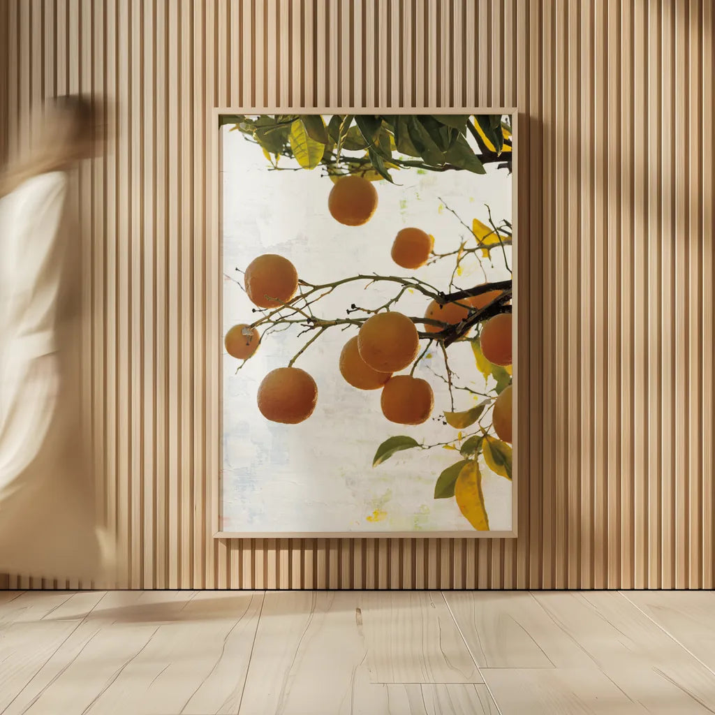 Oranges IV by Deborah Revell. shown as over sized large wall art. Available as an archival giclee rolled canvas, fine art paper, or poster print. SKU 94131h.