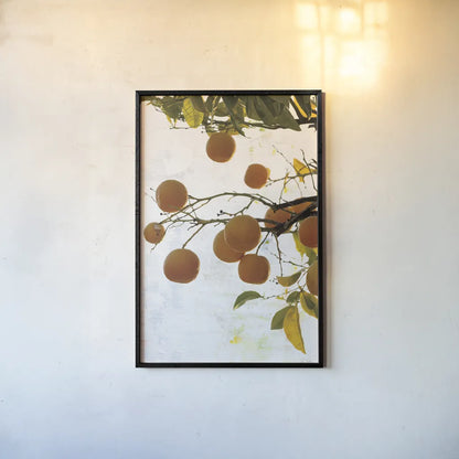 Oranges IV by Deborah Revell. shown as a paper print in a black flame. Available as a archival giclee rolled canvas, fine art paper, or poster print. SKU 94131h.