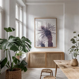 Palm by Deborah Revell. shown as a print in a natural wood frame in a dining room. Available as a archival giclee rolled canvas, fine art paper, or poster print. SKU 94377h.