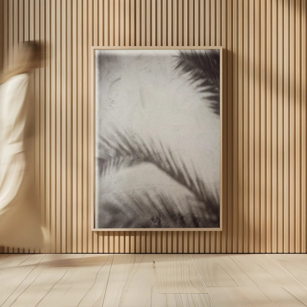 Palm Shadow Afternoon I by Deborah Revell. shown as over sized large wall art. Available as an archival giclee rolled canvas, fine art paper, or poster print. SKU 94352h.