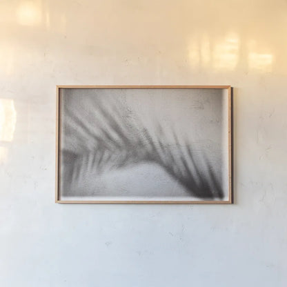 Palm Shadow Afternoon II by Deborah Revell. shown as a paper print in a natural frame. Available as a archival giclee rolled canvas, fine art paper, or poster print. SKU 94353i.