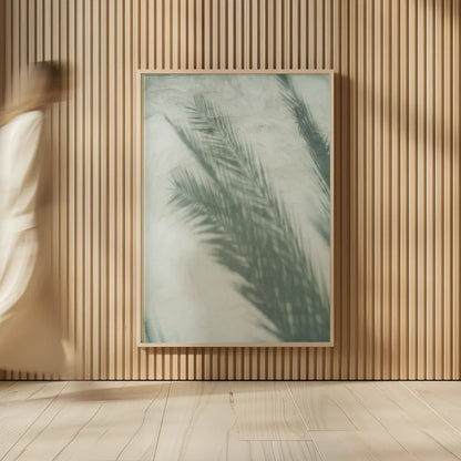 Palm Shadow I by Deborah Revell. shown as over sized large wall art. Available as an archival giclee rolled canvas, fine art paper, or poster print. SKU 94354h.