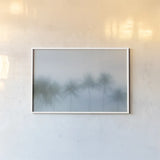 Palms in the Mist III by Deborah Revell. shown as a paper print in a white frame. Available as a archival giclee rolled canvas, fine art paper, or poster print. SKU 104908i.