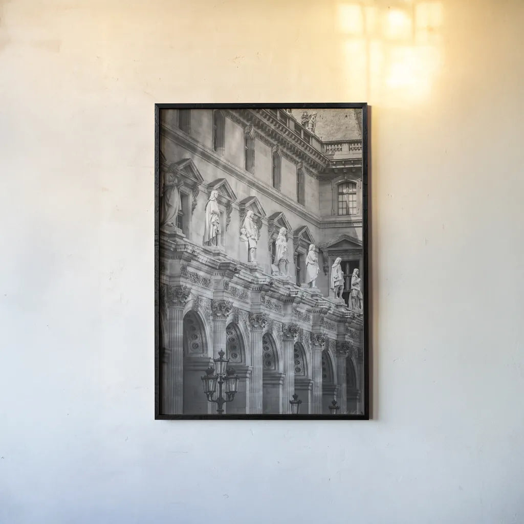 Paris Architecture I by Deborah Revell. shown as a paper print in a black flame. Available as a archival giclee rolled canvas, fine art paper, or poster print. SKU 93486h.