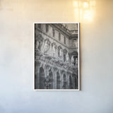 Paris Architecture I by Deborah Revell. shown as a paper print in a white frame. Available as a archival giclee rolled canvas, fine art paper, or poster print. SKU 93486h.