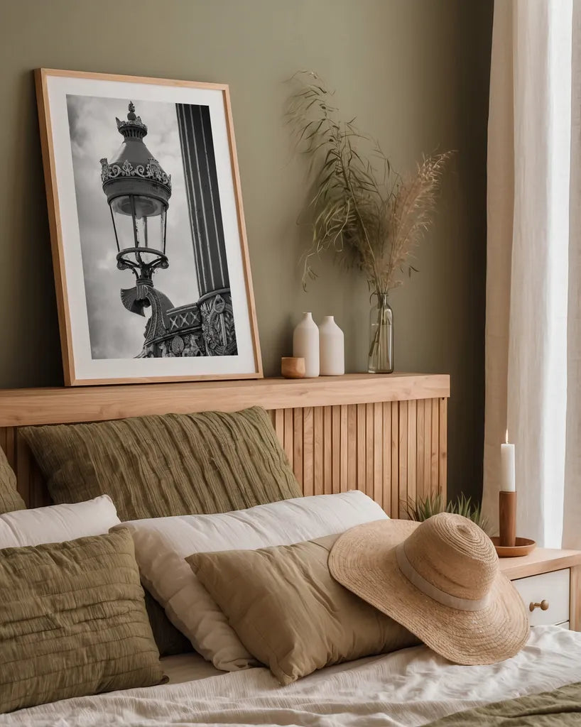 Paris Architecture III by Deborah Revell. shown as a paper print in a natural frame. Available as a archival giclee rolled canvas, fine art paper, or poster print. SKU 93488h.