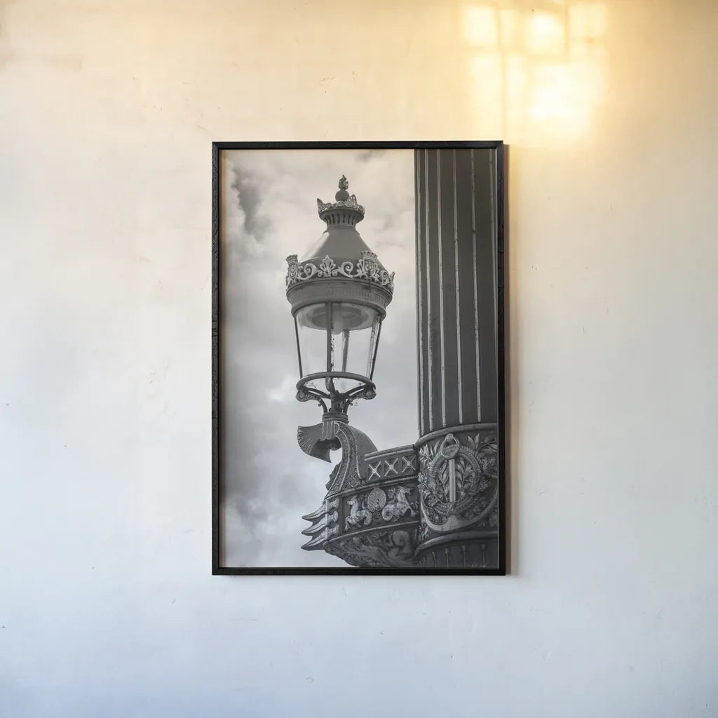 Paris Architecture III by Deborah Revell. shown as a paper print in a black flame. Available as a archival giclee rolled canvas, fine art paper, or poster print. SKU 93488h.