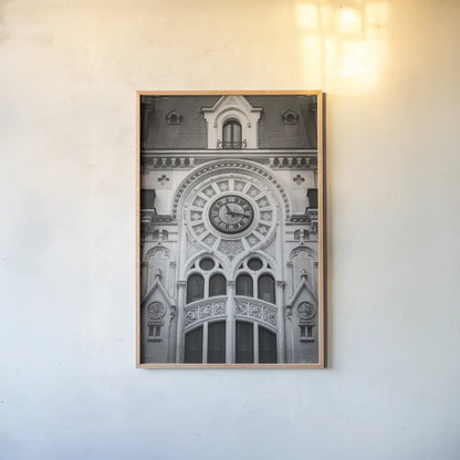 Paris Architecture V by Deborah Revell. shown as a paper print in a natural frame. Available as a archival giclee rolled canvas, fine art paper, or poster print. SKU 93490h.