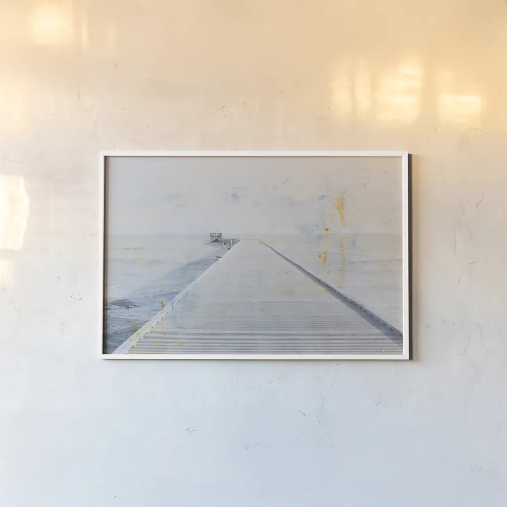 Pier I by Deborah Revell. shown as a paper print in a white frame. Available as a archival giclee rolled canvas, fine art paper, or poster print. SKU 91624i.