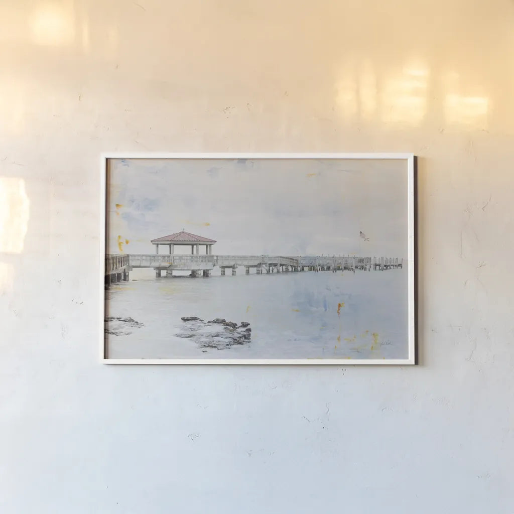 Pier II by Deborah Revell. shown as a paper print in a white frame. Available as a archival giclee rolled canvas, fine art paper, or poster print. SKU 91625i.