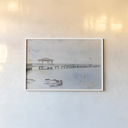 Pier II by Deborah Revell. shown as a paper print in a white frame. Available as a archival giclee rolled canvas, fine art paper, or poster print. SKU 91625i.
