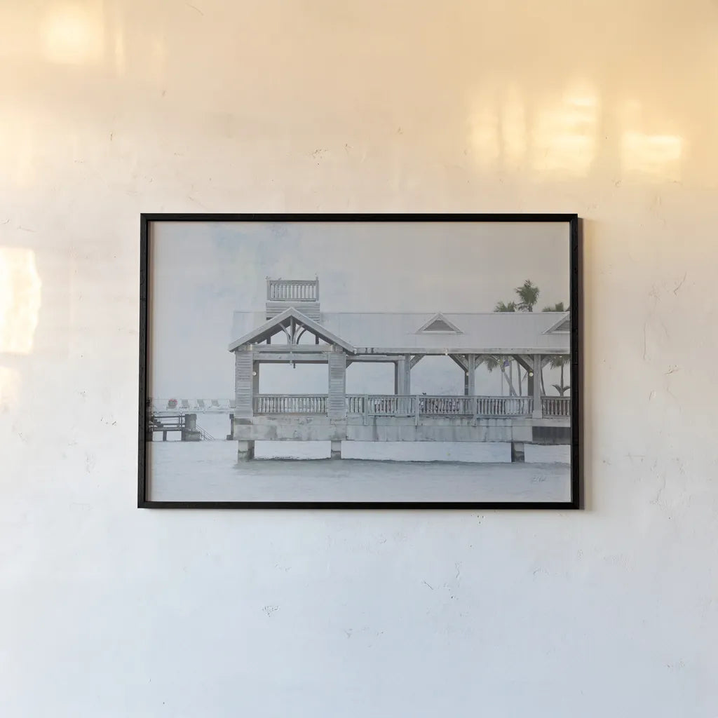Pier III by Deborah Revell. shown as a paper print in a black flame. Available as a archival giclee rolled canvas, fine art paper, or poster print. SKU 91626i.
