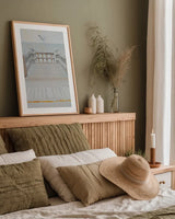 Pier IV by Deborah Revell. shown as a paper print in a natural frame. Available as a archival giclee rolled canvas, fine art paper, or poster print. SKU 91627h.