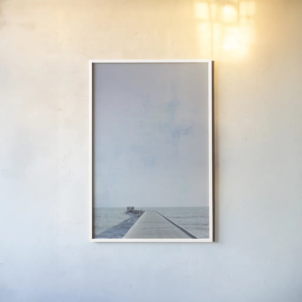 Pier V by Deborah Revell. shown as a paper print in a white frame. Available as a archival giclee rolled canvas, fine art paper, or poster print. SKU 91628h.