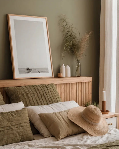 Pier V Sepia by Deborah Revell. shown as a paper print in a natural frame. Available as a archival giclee rolled canvas, fine art paper, or poster print. SKU 95312h.