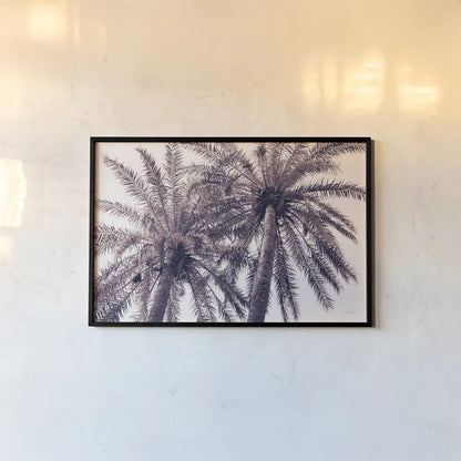 Pink Palms Horizontal by Deborah Revell. shown as a paper print in a black flame. Available as a archival giclee rolled canvas, fine art paper, or poster print. SKU 94378i.