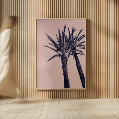 Pink Palms I by Deborah Revell. shown as over sized large wall art. Available as an archival giclee rolled canvas, fine art paper, or poster print. SKU 94375h.