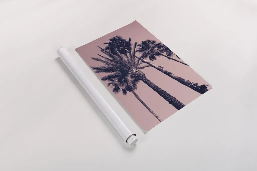 Pink Palms II by Deborah Revell. shown as a rolled paper print. Available as archival giclee rolled canvas, fine art paper, or poster print. SKU 94376h.