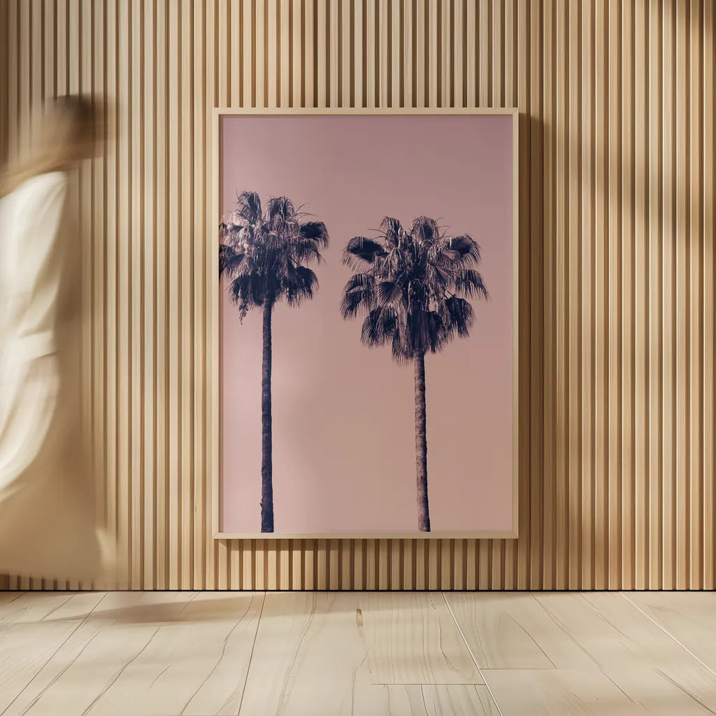 Pink Palms III by Deborah Revell. shown as over sized large wall art. Available as an archival giclee rolled canvas, fine art paper, or poster print. SKU 101783h.