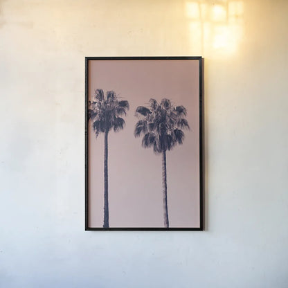 Pink Palms III by Deborah Revell. shown as a paper print in a black flame. Available as a archival giclee rolled canvas, fine art paper, or poster print. SKU 101783h.