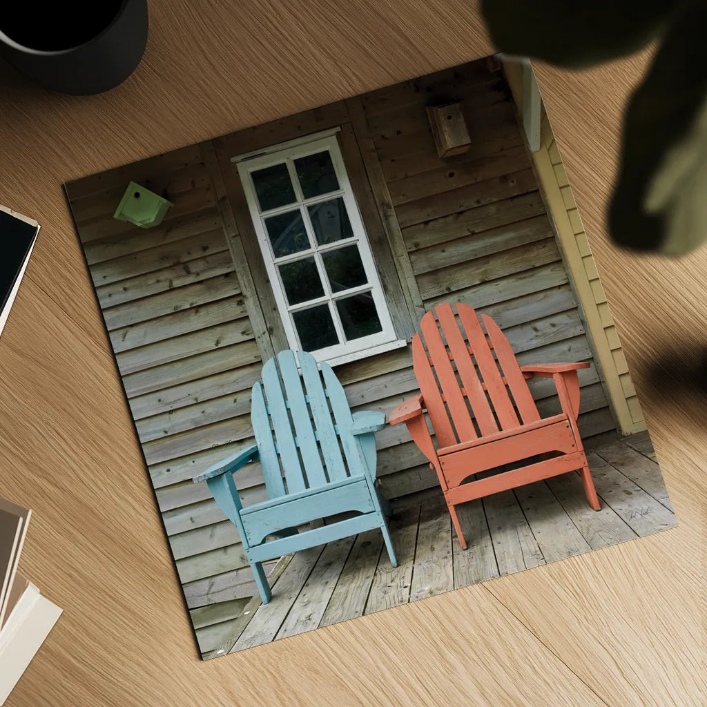 Porch Chairs by Deborah Revell. Shown as a detailed flat fine art print, highlighting archival giclee quality. Available as an archival giclee rolled canvas, fine art paper, or poster print. SKU 94578a.
