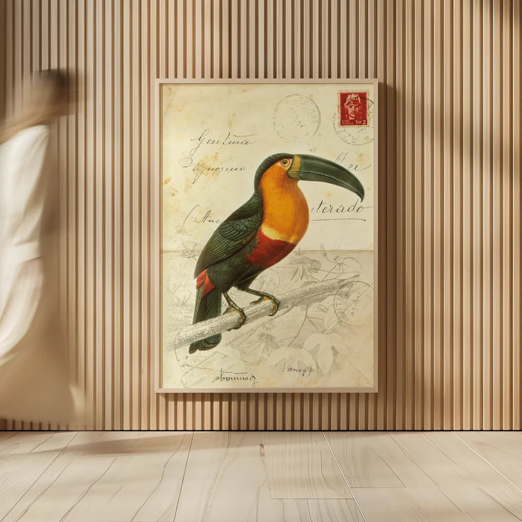 Pretty Bird I by Deborah Revell. shown as over sized large wall art. Available as an archival giclee rolled canvas, fine art paper, or poster print. SKU 92340h.