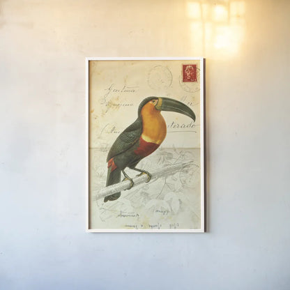 Pretty Bird I by Deborah Revell. shown as a paper print in a white frame. Available as a archival giclee rolled canvas, fine art paper, or poster print. SKU 92340h.