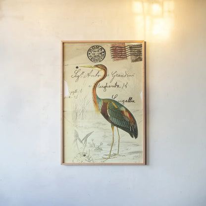 Pretty Bird II by Deborah Revell. shown as a paper print in a natural frame. Available as a archival giclee rolled canvas, fine art paper, or poster print. SKU 92341h.