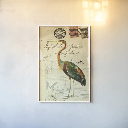 Pretty Bird II by Deborah Revell. shown as a paper print in a white frame. Available as a archival giclee rolled canvas, fine art paper, or poster print. SKU 92341h.