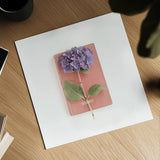 Purple Hydrangea on Book by Deborah Revell. Shown as a detailed flat fine art print, highlighting archival giclee quality. Available as an archival giclee rolled canvas, fine art paper, or poster print. SKU 98516a.