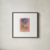 Purple Hydrangea on Book by Deborah Revell. Shown in a sleek black glass frame for a contemporary gallery look. Available as an archival giclee rolled canvas, fine art paper, or poster print. SKU 98516a.