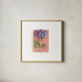 Purple Hydrangea on Book by Deborah Revell. Shown in a natural wood glass frame for a timeless modern aesthetic. Available as an archival giclee rolled canvas, fine art paper, or poster print. SKU 98516a.