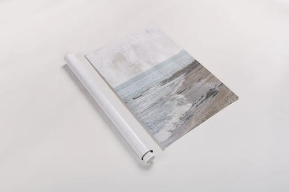 Rain on the Secret Beach by Deborah Revell. shown as a rolled paper print. Available as archival giclee rolled canvas, fine art paper, or poster print. SKU 94134h.