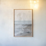 Rain on the Secret Beach by Deborah Revell. shown as a paper print in a natural frame. Available as a archival giclee rolled canvas, fine art paper, or poster print. SKU 94134h.
